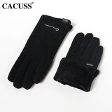 CACUSS羊毛手套男冬季可触屏保暖舒适分指加厚开车骑行毛线手套 S0087黑色
