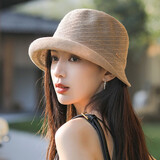 香雪羽秀日系渔夫帽女春夏季轻薄透气小礼帽2025年时尚显脸小洋气防晒帽子 卡其色