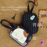 书果儿（SHU GUO ER）韩国可爱卡通猫咪迷你布艺短款零钱包女式拉链装硬币的包小号钱包 猫拼格有条纹深兰两层