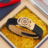 WILLIAMPOLO保罗腰带女装饰皮带女时来运转皮带女式真皮时尚裤带 金扣黑带