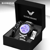 帝兹（DiziziD）手表男士机械表全自动镂空腕表夜光防水高中生学生礼物送男友 【炫彩蓝光镜面】银壳白面钢带