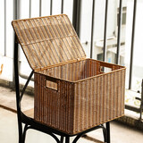 ken's大号收纳筐塑料藤编抽屉式整理篮带盖玩具收纳箱北欧 浅咖色44*30*28/29cm翻盖