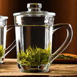喜碧家用耐热玻璃杯带把水杯客厅泡茶杯绿茶杯加厚杯子 加厚耐热335ml+玻璃盖-喜碧