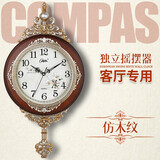 康巴丝（Compas）摇摆挂钟 欧式田园仿古客厅石英钟表挂墙 钟创意时尚时钟 2955仿木纹
