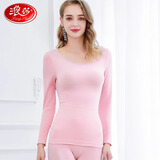浪莎保暖内衣女薄款无痕美体塑身打底秋衣秋裤纯色秋冬季印花两件套 粉色 165-175(L)