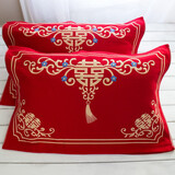 法兰格慕结婚枕巾纯棉纱布一对喜庆红色新婚陪嫁婚庆情侣喜字回礼加厚 中国结一对装 50x75cm