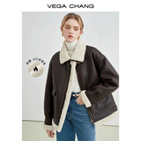 VEGA CHANG皮毛一体外套女秋冬韩版宽松加厚毛绒皮衣外套ins潮 深栗棕 L