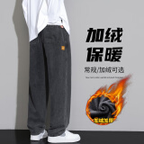 Foss Phil 牛仔裤男士春季新款美式复古阔腿工装青少年宽松直筒长裤子男 HSNZ-G76黑色加绒 2XL (建议155-170斤)