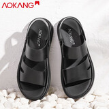 奥康凉鞋男夏季新款韩版男士凉鞋真皮日常休闲户外沙滩鞋驾车软底潮流 黑色 41 255mm