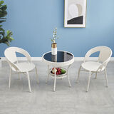 春色田园藤椅三件套阳台小桌椅户外庭院茶几组合休闲室外露台藤编靠背椅 米白色 加厚2椅1圆桌【带 座垫抱枕】