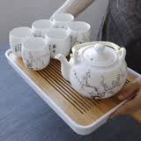 古笙记 温润如玉 景德镇陶瓷茶具套装家用茶壶茶杯子6只装带茶盘中式 【报春】1壶6杯(不含茶盘) 7件