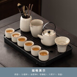 瓷牌茗茶具 汝窑茶具套装茶壶盖碗茶杯整套家用开片功夫茶具办公茶盘小套组 御煌提梁壶6杯10件+茶道胡桃茶盘