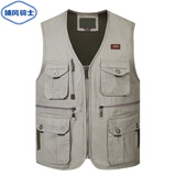 捕风骑士马甲男士中年春秋多口袋钓鱼摄影马夹背心中老年休闲95棉内穿坎肩