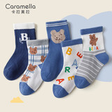 卡拉美拉（Caramella）秋季新款儿童袜子男女童棉质春秋中筒袜婴儿卡通可爱宝宝长筒袜 字母小熊童中筒袜 5双 均码 (XL) 码20-22cm（建议9-12岁）