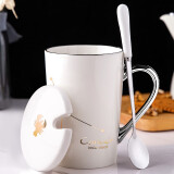 BUDINGCIYI 十二星座马克杯带盖勺牛奶杯家用陶瓷杯子男女士情侣水杯咖啡杯 巨蟹座（白）