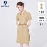 Navigare意大利小帆船 女士短袖衬衫裙通勤收腰连衣裙2322844513 砂 L 