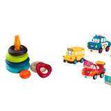 比乐（B.）婴儿宝宝回力车胶质发条车惯性小汽车滑行车儿童玩具车男孩礼物 迷你回力车套装+叠叠乐