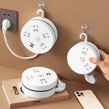 多功能插座可伸缩电源线智能插排圆形收纳带盘线插线板大学生宿舍创意移动插板多孔排插一转多位拖接线板 V2插位 不带USB 0.8米