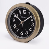 SEIKO 日本精工时钟小巧可爱贪睡夜灯夜光卧室儿童时尚现代指针式闹钟 QHE174G亚金黑