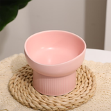 华元宠具（hoopet）猫碗陶瓷食盆猫粮碗水碗猫咪斜口高脚护颈宠物喝水狗狗碗猫用饭碗 陶瓷切口碗-粉色