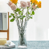 欧式大号玻璃透明花瓶 客厅摆件插花水培富贵竹百合干花落地饰品 25小号花纹随机