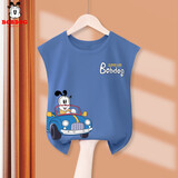 巴布豆男童夏装儿童背心夏季新款纯棉舒适透气男孩时尚百搭纯色坎肩衣服 牛仔蓝 敞篷巴布组合 100