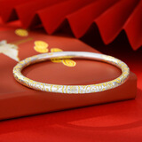 梦君宸圆棍描金吉言招财猫银手镯足银9999实心年轻送女友生日情人节礼物 54mm圈口【约28.6g】+证书 999.9足银