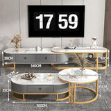 春色田园 轻奢岩板电视柜茶几组合现代简约小户型茶几家用客厅地柜电视机 【柜几组合】金架灰抽+亮光香奈 80+120【加厚岩板防刮防油】