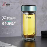 希诺（HEENOOR）双层抗菌玻璃杯男女士隔热鹅蛋高颜值高档带滤网茶杯车载便携水杯 清新绿 250ml