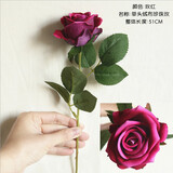 花艺赫家饰仿真花玫瑰花单支 客厅装饰花假花摆件 红色玫瑰花仿真花束摆设花 51厘米绒布珍珠玫 玫红【5支】