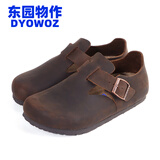 东园物作真皮全包勃肯鞋男女款休闲日系复古百搭情侣时尚软木鞋London系列 黑棕 36 【偏大一码】