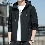 夏冰妮外套男士春秋季新款连帽夹克韩版潮流工装衣服休闲上衣男 黑色 XL