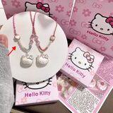 hellokitty项链女足银999宝宝纯银吊坠可爱凯蒂猫锁骨链生日礼物 hellokitty猫+爱心渐变粉绳
