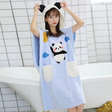 艾维乐浴巾带帽家用女可裹穿式新款珊瑚绒吸水速干不易掉毛斗篷浴裙浴袍 浴裙斗篷-熊猫 70x95cm