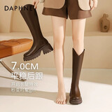 达芙妮厚底V口长筒靴女2025秋冬爆款女靴高筒靴显瘦百搭增高骑士靴子女 棕色 39