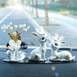 齐选一路平安小鹿汽车摆件车载中控台装饰品可爱卡通网红女神高档创意 祥云白鹿+水晶花朵苹果