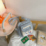 盛菲曼日系可爱帆布小熊包包女新款潮ins卡通少女心软妹学生斜挎包 蓝色【2个徽章