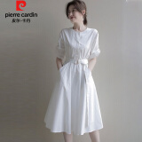 皮尔卡丹（pierre cardin）短袖连衣裙2024夏季新款时尚女装白色衬衫连衣裙显瘦中长款裙子女 白色 M   建议105-115斤