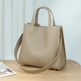 卡里普斯（CALYPSO）头层牛皮手提包女轻奢高级感礼物大容量托特包通勤单肩斜挎女包 大象灰