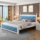 硕驰 床实木床1.5米1.8米现代简约卧室家具双人床单人床北欧式实木婚床软包床 白色床+蓝色软包送棕垫 1.8米*2米