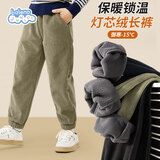 班尼路儿童裤子冬季2025款中大童一体绒休闲裤男女童灯芯绒加绒束脚长裤