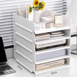 享乐屋桌面收纳盒亚克力透明书桌置物架书籍书本整理盒多层文件架多功能 白色加长5层 加厚PET 分类收纳