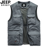 JEEP SPIRIT马甲男士中年背心外穿薄款大码马夹男多口袋钓鱼摄影记者坎肩外套 灰色 XL建议体重170斤左右