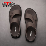 公牛世家凉鞋男夏季透气真皮凉拖两用户外沙滩鞋爸爸男士软底驾车半拖鞋 棕色20017 40(标准皮鞋码)