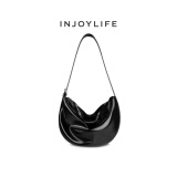 INJOYLIFE香蕉船包 长期主义 | 实用百搭大容量软皮单肩斜挎包女 黑色