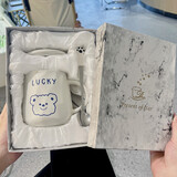 茶花谷陶瓷马克杯女男咖啡杯可爱卡通杯子带盖勺喝水杯麦片杯牛奶杯瓷杯