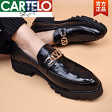 卡帝乐鳄鱼（CARTELO）新品厚底布洛克增高男尖头皮鞋商务休闲男鞋子一脚蹬透气松糕皮鞋婚鞋 黑色#标准款 40