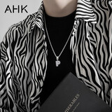 AHK26字母钛钢项链男女士百搭潮流情侣吊坠情人节生日礼物送男女朋友 潮流满钻项链 【P】+品牌礼盒