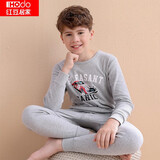 红豆居家（Hodohome）儿童内衣套装男童纯棉秋衣秋裤中大童棉毛衫105活力赛车麻灰140