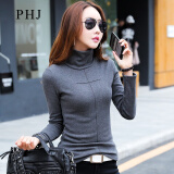PHJ 加绒加厚高领打底衫女春季新款修身显瘦t恤休闲百搭纯色上衣 深灰 L